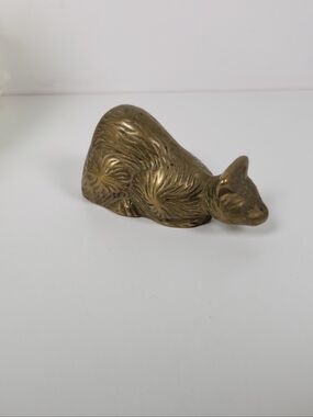 Vintage Brass Cat Figurine 3.5" | Brass Crouching Cat Paper Weight | MCM